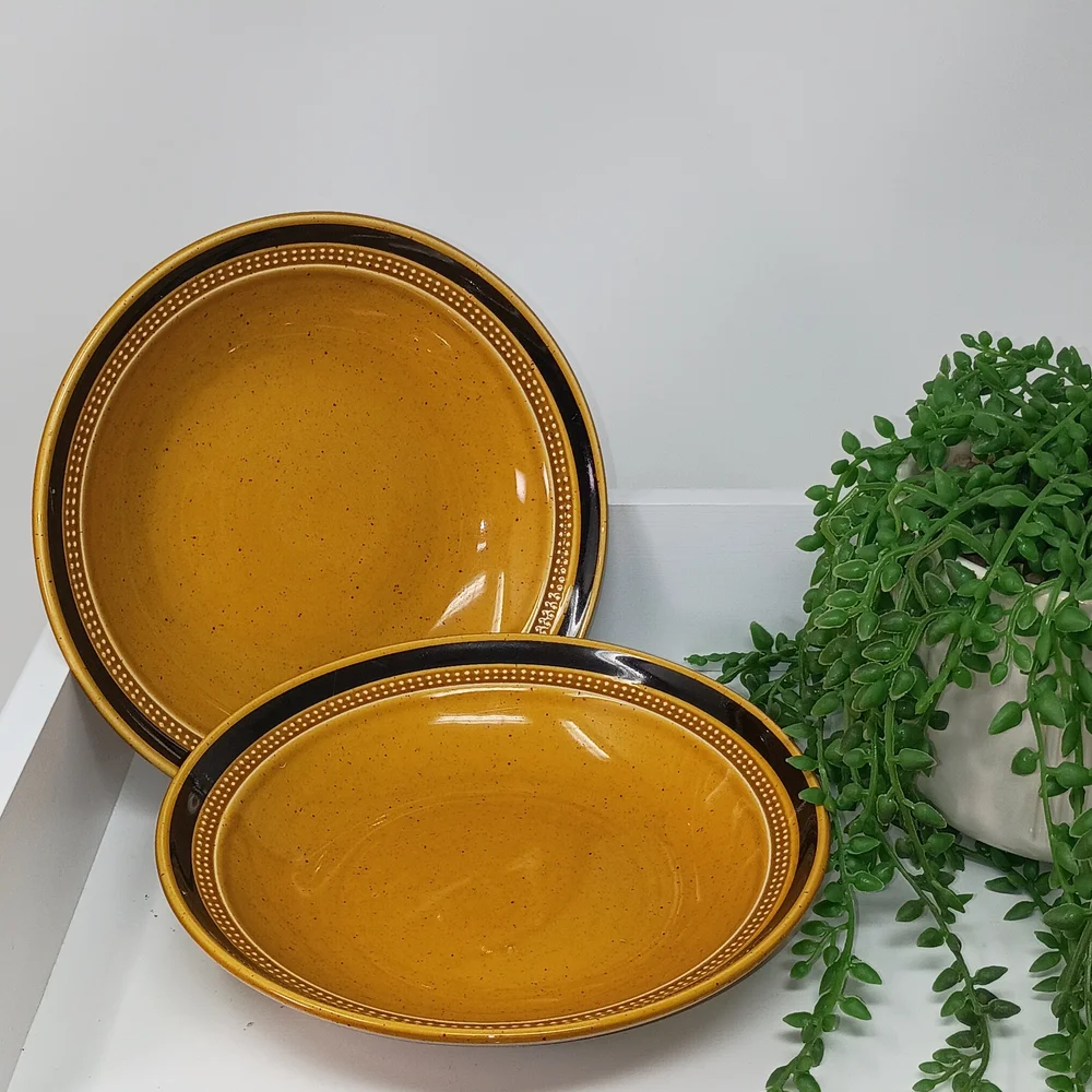Rustic Stoneware Dinnerware Set - Gold and Black